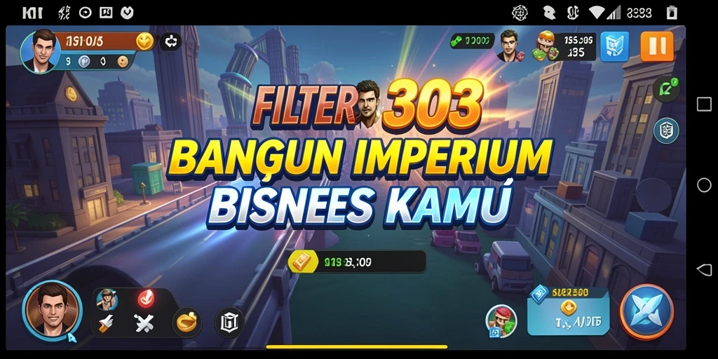 Tampilan gameplay FILTER303 dengan mekanisme bisnis yang menarik.