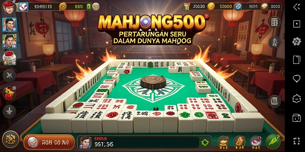 Screenshot gameplay seru MAHJONG500 dalam pertarungan Mahjong.