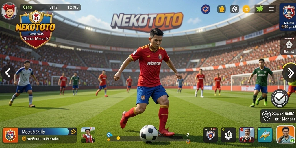 Tampilan gameplay <strong>NEKOTOTO</strong> yang menegangkan dalam pertandingan sepak bola.